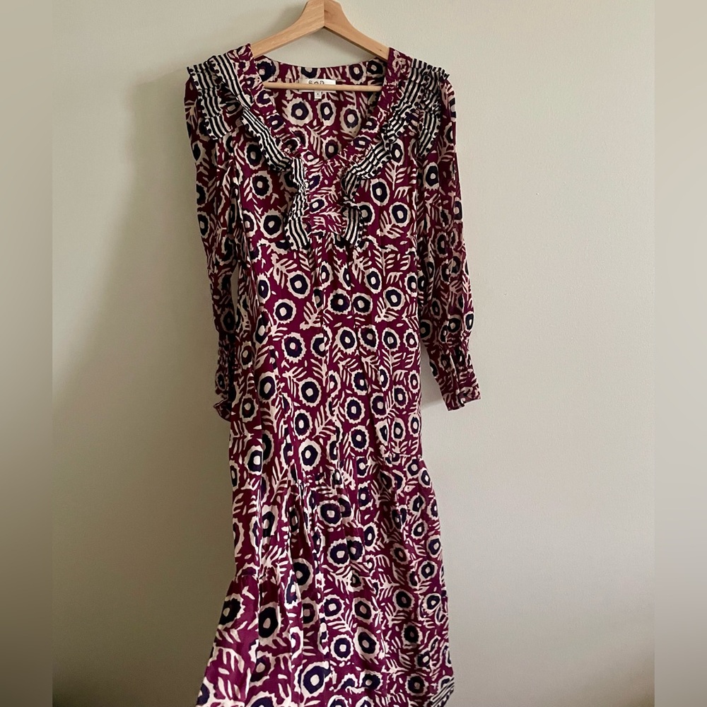Sea NY New York V-neck Ruffle Floral Long-sleeve Midi Dress, Size 4